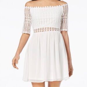 White Off Sholder Crochet Fit & Flare Dress Junior 1 Fairycore Boho Summer Party